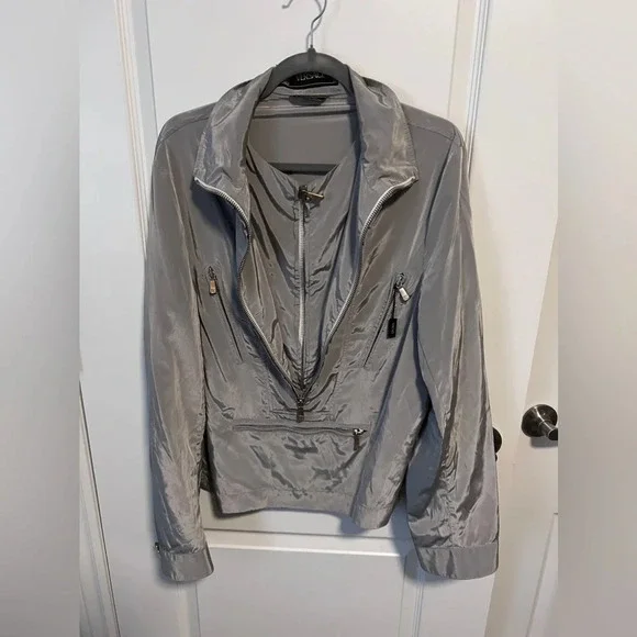 Vintage | Versace  Double Zipper Silver Half-Zip Jacket | Size L (approx) - Picture 2 of 10